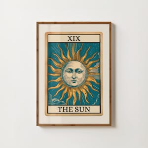 Sonne Tarot Karte Druck Sonne Poster Spiritueller Druck Witchy Poster Meditation Print Sonne Illustration mystischer Druck Boho Schlafzimmer Dekor Volkskunst