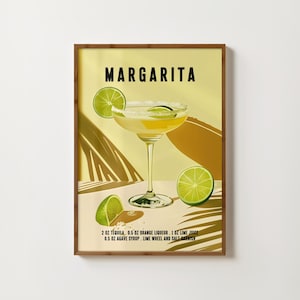 Impresión de margarita, decoración de carrito de bar, póster de margarita, arte de pared de cocina, receta de cóctel de margarita, impresiones de alcohol, impresión artística de margarita, impresión de carrito de bar