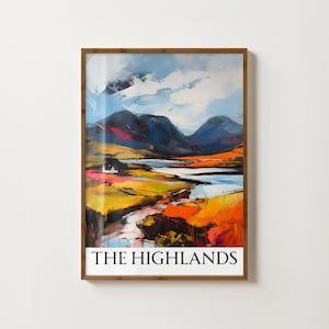 Scottish Highlands Art Print, Scotland Travel Poster, Scottish Landscape Print, Scotland Gifts, Travel Prints, Scottish Countryside Painting