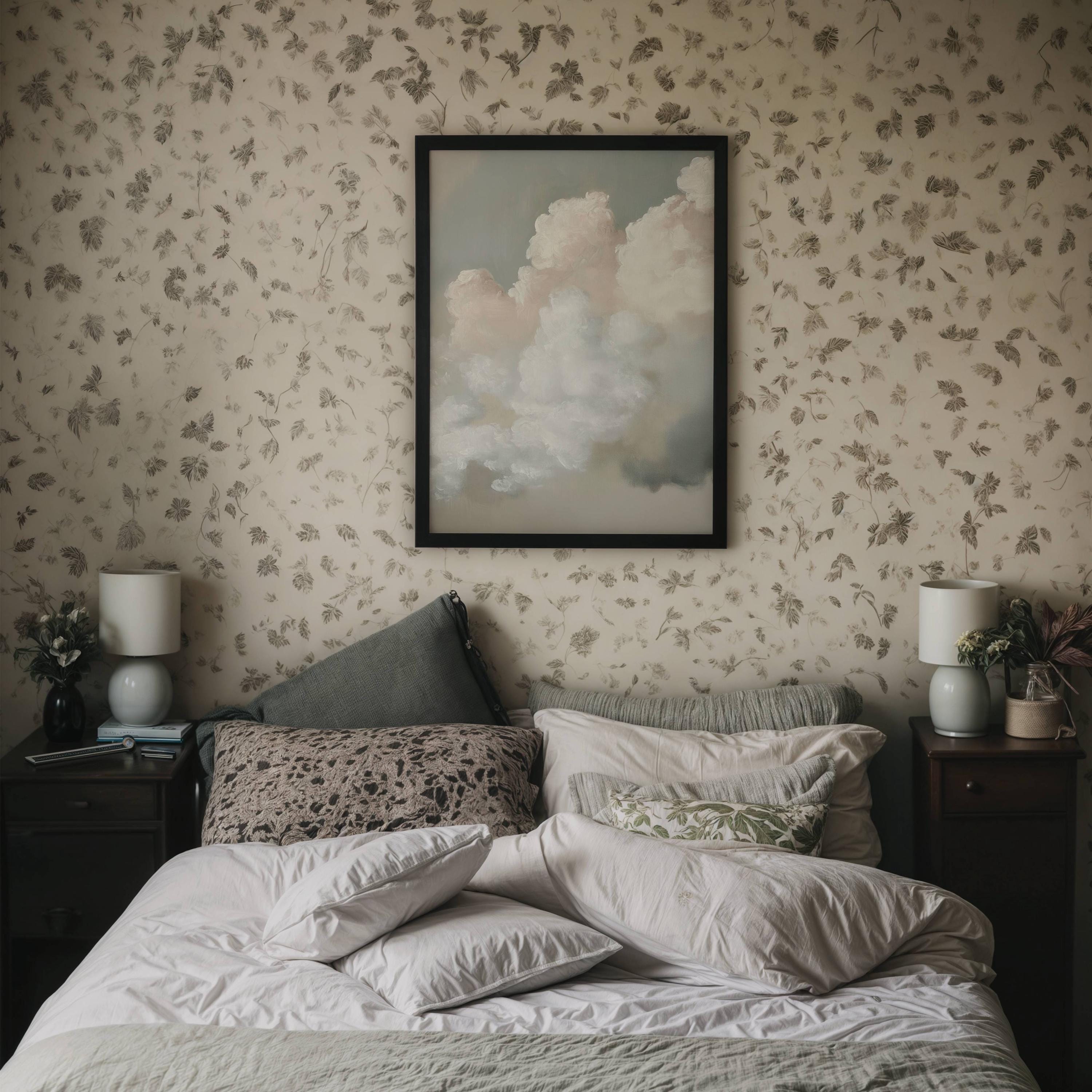 Vintage Cloud Art Print Cloudy Sky Oil Painting Calming Bedroom Wall ...