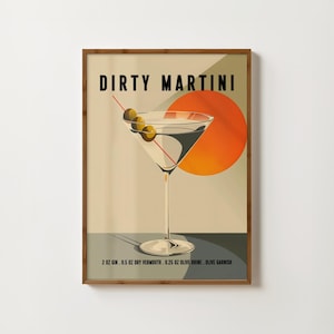 Impresión de Martini sucio, decoración de carrito de bar, póster de Martini sucio, arte de pared de cocina, receta de cóctel Martini sucio, impresión de alcohol, impresión artística de Martini sucio