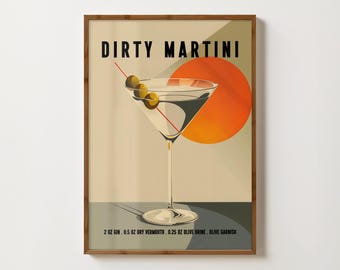 Dirty Martini Print Bar Cart Decor Dirty Martini Poster Kitchen Wall Art Dirty Martini Cocktail Recipe Alcohol Print Dirty Martini Art Print
