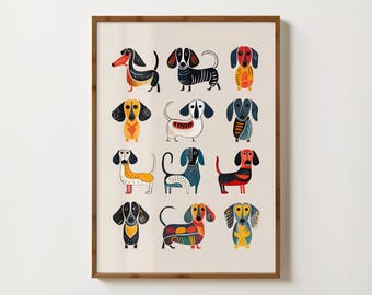 Dachshund Modern Print, Dachshund Wall Art, Dachshund Printable, Doxie Print, Sausage Dog Drawing, Weiner Dog Picture, Dachshund Painting