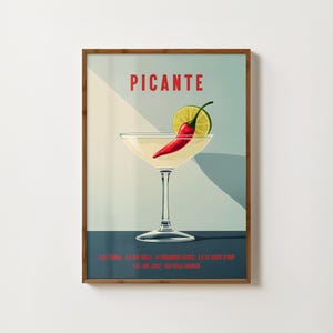 Impresión de arte de cóctel retro Picante Póster de Picante Decoración de carrito de bar Impresión de receta de cóctel Picante Please Arte de pared de cocina de moda Póster de alcohol