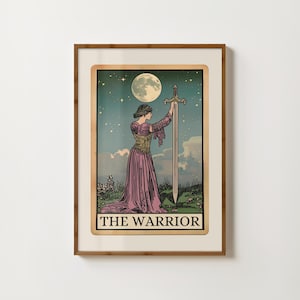 Impresión de la carta del Tarot del Guerrero, arte espiritual, impresión de brujería, póster de meditación, ilustración popular, obra de arte mística, impresión de guerrero, decoración bohemia de moda