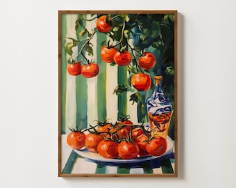 Italian Tomatoes Print Kitchen Wall Art Tomato Food Painting Italian Dining Print Farmhouse Kitchen Print Mediterranean Food Prints Cafe Art