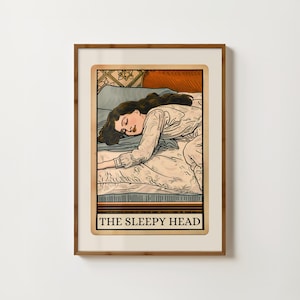 Schläfriger Kopf Tarot-Druck Liebes-Bett-Druck Trendy Schlafzimmer-Wand-Kunst Lustiges Bett-Poster Feministische Kunst Schlafender Druck Adrette Wandkunst niedliches Wohnheim-Dekor