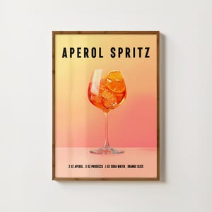 Póster de cóctel retro con impresión de Aperol Spritz, arte de pared para carrito de bar, póster de Aperol Spritz, impresiones de bebidas de moda, decoración de bar, arte de cocina, impresiones de alcohol