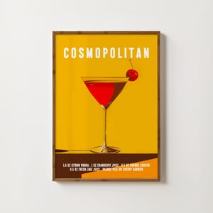 Impresión de cóctel cosmopolita, póster retro de cóctel, arte de pared para cocina, decoración de carrito de bar, impresiones de comedor, impresiones de bebidas alcohólicas, impresiones para sala de estar