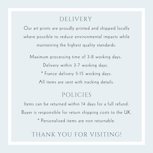 May include: Text on a white background with blue accents. The text reads "DELIVERY" and includes information about shipping and return policies. The text also includes the phrase "THANK YOU FOR VISITING!"