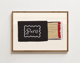 Paris Matchbox Print Paris Travel Poster Matches Art Bar Cart Print Retro Matchbook Poster French Print Paris Wall Art France Travel Print