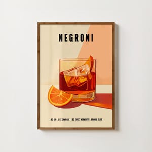 Impresión de cóctel Negroni, póster retro de cóctel, arte de pared para cocina, arte Negroni, decoración de bar moderna, impresiones para comedor, impresiones neutras para sala de estar