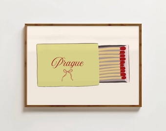 Prague Matchbox Print Prague Travel Poster Bar Cart Print Travel Matches Art Czech Republic Print Retro Matchbook Poster Unique Travel Gift