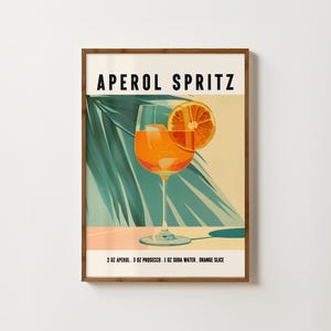 Decoración de carrito de bar con impresión de Aperol Spritz Póster de Aperol Spritz Impresión de cocina Arte mural de cócteles Impresión de happy hour Póster de alcohol Impresión de carrito de bar retro