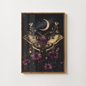 Vintage Moth Print Moody Insect Painting Dark Academia Print Antique Butterfly Poster Gothic Home Decor Goth Wall Art Cottagecore Aesthetic