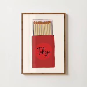 Tokyo Matchbox Print Japan Travel Poster Bar Cart Prints Tokyo Print Retro Matchbook Poster Japanese Wall Art Travel Matches Art Travel Gift