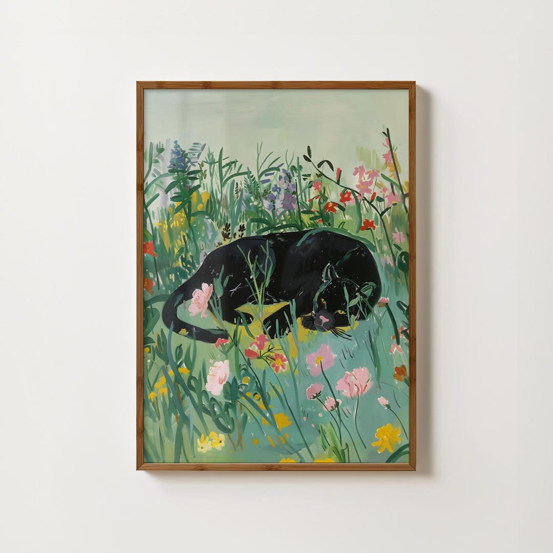 Floral Panther Print Black Panther Wall Art Wildflower Animal Print ...
