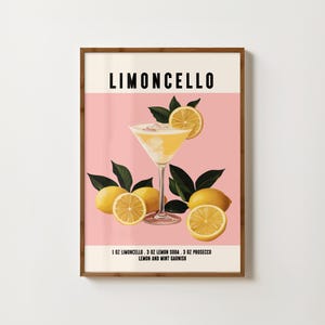 Impresión de cóctel de limoncello, póster de bebida italiana, arte de pared para carrito de bar, póster de cóctel de limoncello, decoración de bar retro, impresiones de cocina de moda, arte de bar