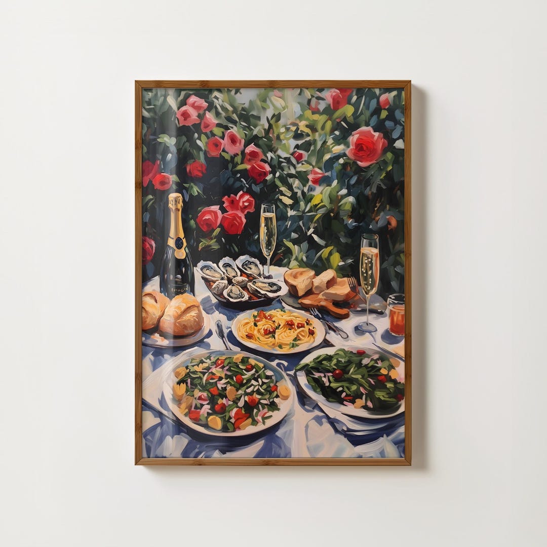 set of three mediterranean kitchen prints | framed... Summer Dining Print Dinner Table Print Mediterranean Wall Art Italian ...