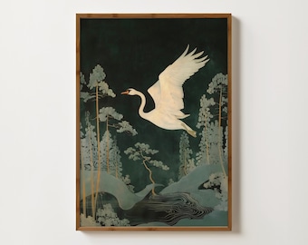 Vintage Swan Print Antique Swan Painting Japanese Art Moody Room Decor Swan Wall Art Balletcore Decor Swan Drawing Bird Art Animal Prints