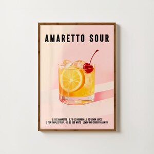 Impresión de cóctel amaretto sour, carrito de bar, arte de pared, póster de cóctel amaretto, decoración de bar retro, impresiones de cocina de moda, impresiones vintage de alcohol, arte de bar
