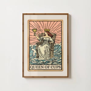 Queen Of Cups Tarot Karte Druck spirituelle Kunst mystische Wand Kunst göttlich weiblich Illustration Witchy Dekor Boho spirituelles Poster Tarot Geschenke
