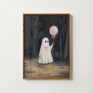 Impresión de fantasma de coqueta, pintura de fantasma rosa, decoración de Halloween de coqueta, decoración de guardería espeluznante, póster de fantasma lindo, impresión de Dark Academia, arte de pared de brujas