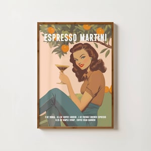 Impresión de Espresso Martini, póster de cóctel, impresiones retro de alcohol, arte de cocina, decoración de carrito de bar, impresiones de comida y bebida, póster de Espresso Martini