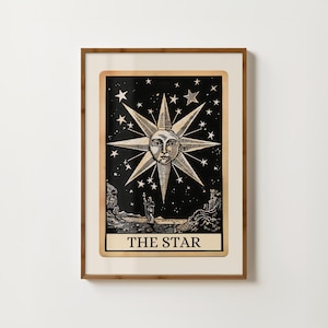 Der Stern Tarot Karte Print Stern Poster Spiritueller Print Witchy Poster Meditation Print Folk Illustration mystisch Wandkunst Boho Schlafzimmer Dekor