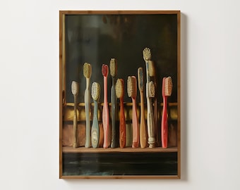 Vintage Toothbrush Print Bathroom Art Funny Bathroom Wall Print Antique Bathroom Decor Eclectic Painting Fun Toilet Print Brush Your Teeth
