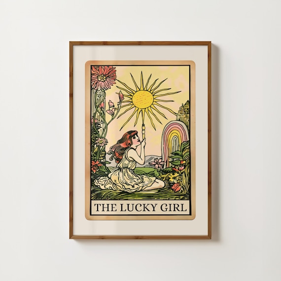Lucky Girl Print Funny Tarot Wall Art Lucky Girl Syndrome Preppy Dorm Decor Feminist Poster Manifest Prints Maximalist Wall Art Witchy Print