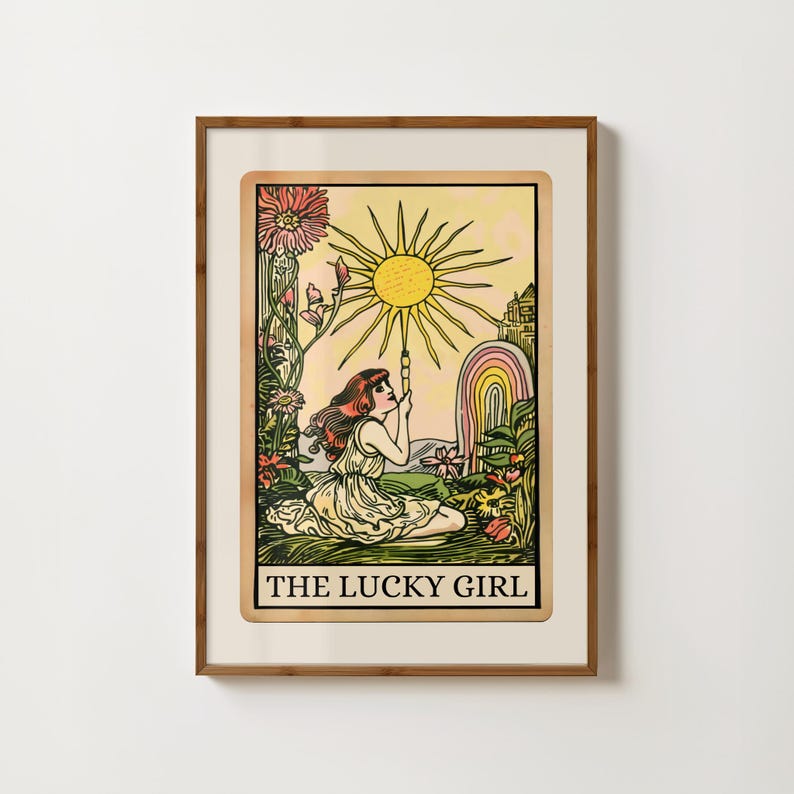 Lucky Girl Print Funny Tarot Wall Art Lucky Girl Syndrome Preppy Dorm Decor Feminist Poster Manifest Prints Maximalist Wall Art Witchy Print bild 1
