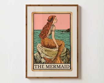 The Mermaid Tarot Card Print Mermaid Wall Art Whimsical Coastal Print Mermaidcore Decor Nautical Bathroom Print Mystical Ocean Creatures Art