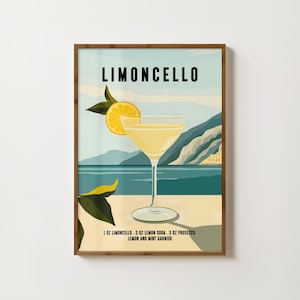 Impresión de Limoncello, póster de cóctel, arte mural para cocina, póster de Limoncello, decoración de carrito de bar, impresiones de bebidas alcohólicas, arte de comedor, arte mural de cócteles