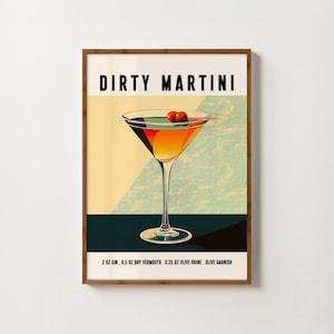 Impresión de martini sucio, arte mural de cócteles, póster de martini, decoración de carrito de bar, impresiones de bebidas alcohólicas, arte mural de cocina, impresión de cócteles retro, arte de martini