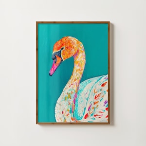 Blue Swan Print Modern Swan Painting Balletcore Decor Swan Wall Art Nursery Wall Prints Swan Drawing Animal Wall Art Colourful Bird Prints