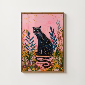Jaguar Art Print Black Panther Wall Art Preppy Big Cat Print Black Jaguar Poster Bohemian Animal Painting Pink Panther Poster Big Cat Art