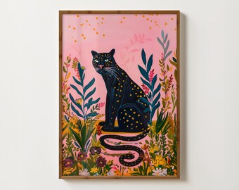 Jaguar Art Print Black Panther Wall Art Preppy Big Cat Print Black Jaguar Poster Bohemian Animal Painting Pink Panther Poster Big Cat Art