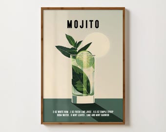 Mojito Print Bar Cart Decor Mojito Poster Kitchen Wall Art Mojito Cocktail Recipe Alcohol Prints Mojito Art Print Retro Bar Cart Prints