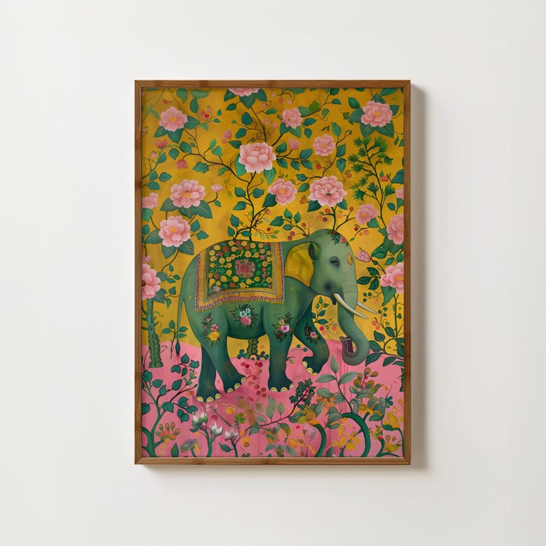 Floral Indian Elephant Print Elephant Painting Elephant Wall Art Indian ...