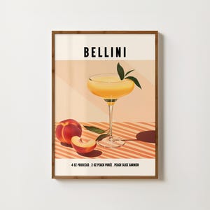 Impresión de Bellini, arte de pared con cócteles, póster de Bellini, decoración de carrito de bar, impresión de pared de cocina, póster de recetas de cócteles, impresión de happy hour, arte de pared con alcohol