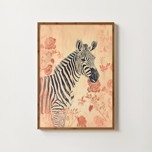 Floral Zebra Print Vintage Zebra Wall Art Antique Decor Animal Poster Tropical Decor Bedroom Prints Animal Gallery Wall Safari Wall Art
