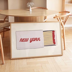 New York Matchbox Print New York Travel Print Matches Art Bar Cart Print Retro Matchbook Poster NYC Art Manhattan Poster Brooklyn Wall Art