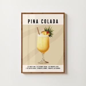Impresión de cóctel de piña colada, arte de pared para carrito de bar, póster de cóctel de piña colada, decoración de bar retro, impresiones de cocina de moda, impresión vintage de alcohol, arte de bar