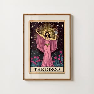 Impresión de la carta del tarot de discoteca, arte mural de discoteca, impresión de bola de discoteca, póster de tarot, decoración de discoteca, regalos de la reina del baile, regalo para amantes de la discoteca, arte mural de la carta del tarot
