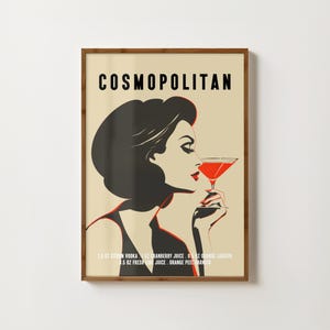 Impresión de cóctel cosmopolita Póster cosmopolita Arte de pared de cóctel Impresión de alcohol retro Decoración de carrito de bar Impresión de comedor de cocina Decoración de happy hour