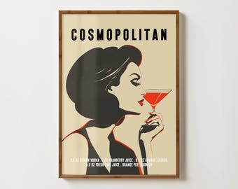 Cosmopolitan Cocktail Print Cosmopolitan Poster Cocktail Wall Art Retro Alcohol Print Bar Cart Decor Kitchen Dining Print Happy Hour Decor