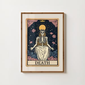 Death Tarot Card Print Skelett Tarot Karte Poster Tattoo Print Spirituelle Kunst Hexe Prints Witchy Decor mystische Malerei Gothic Wand Art