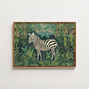 Zebra Jungle Print Botanical Zebra Art Tropical Nursery Prints Animal Poster Jungle Decor Gallery Wall Prints Safari Wall Art Zebra Painting