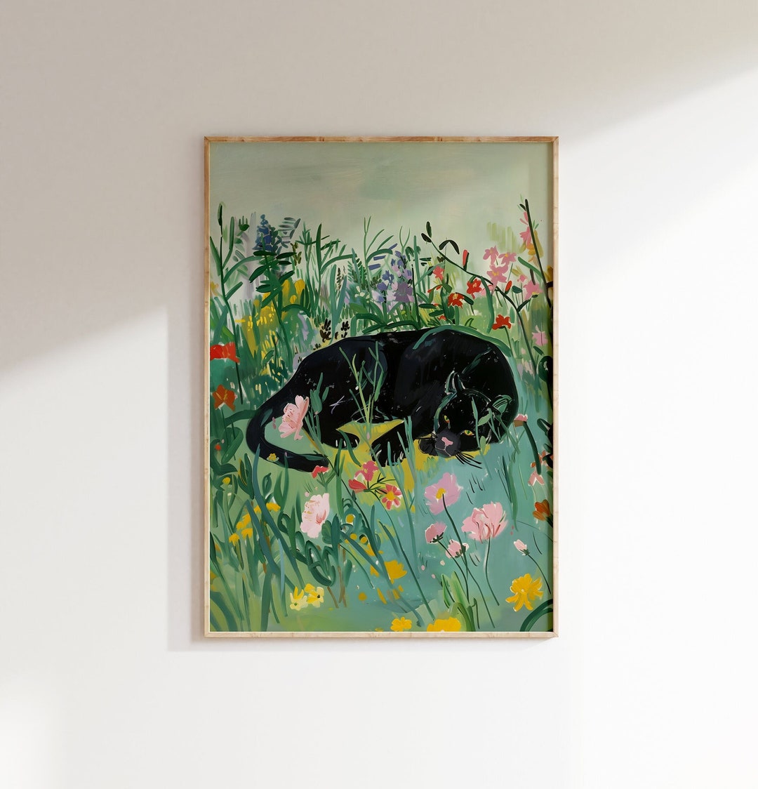 Floral Panther Print Black Panther Wall Art Wildflower Animal Print ...